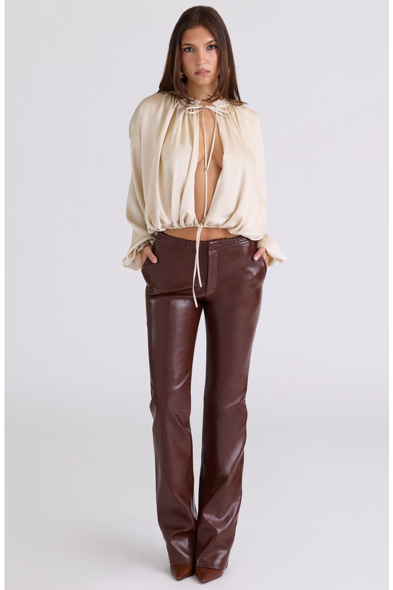 Talia Open Front Matte Satin Top, Alternate, color, ECRU