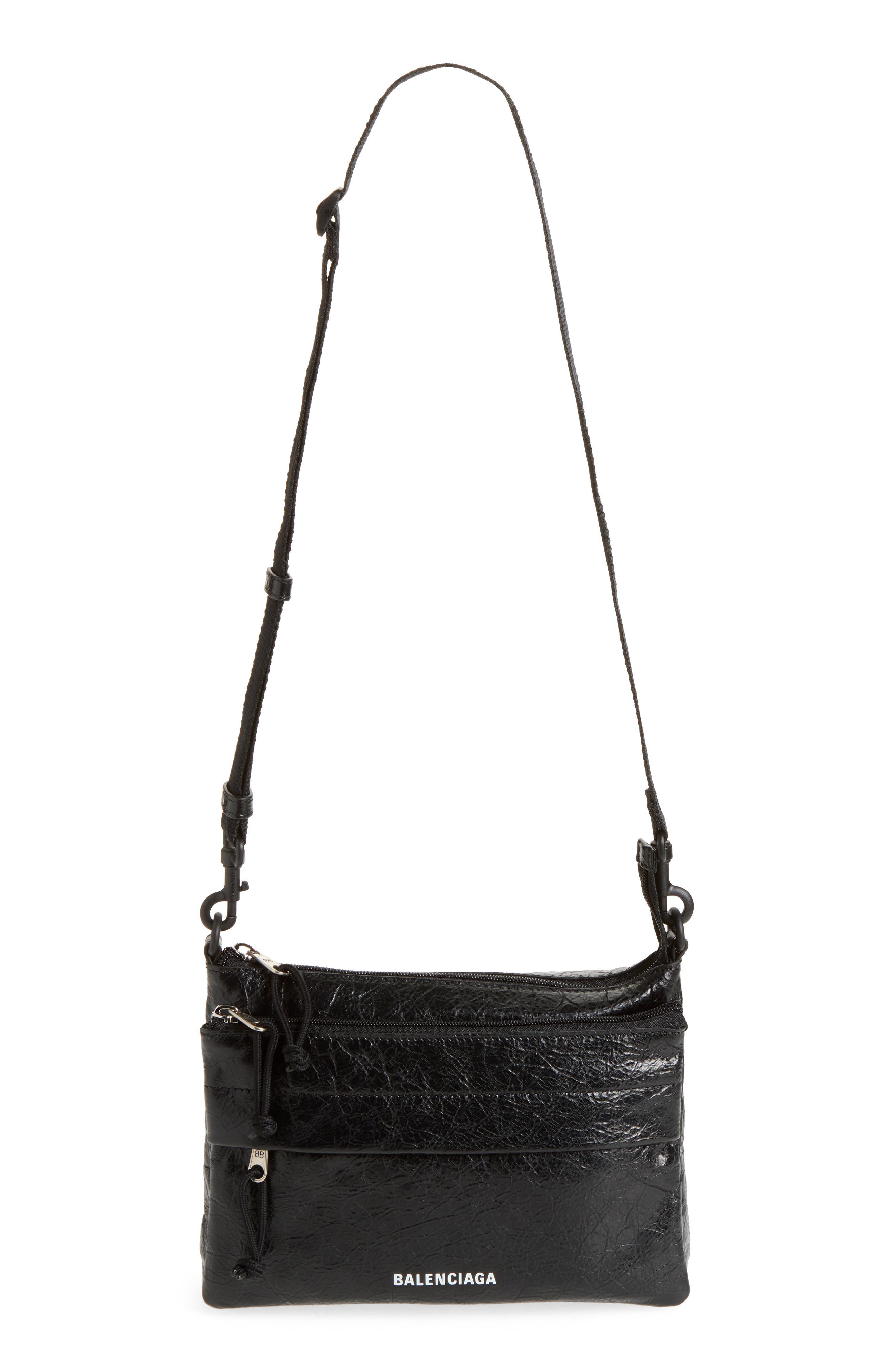 Explorer Double Pouch Lambskin Messenger Bag, Main, color, 1000 BLACK