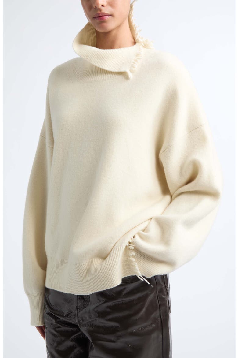 Fringe Asymmetric Wool Turtleneck Sweater, Alternate, color, OFF WHITE