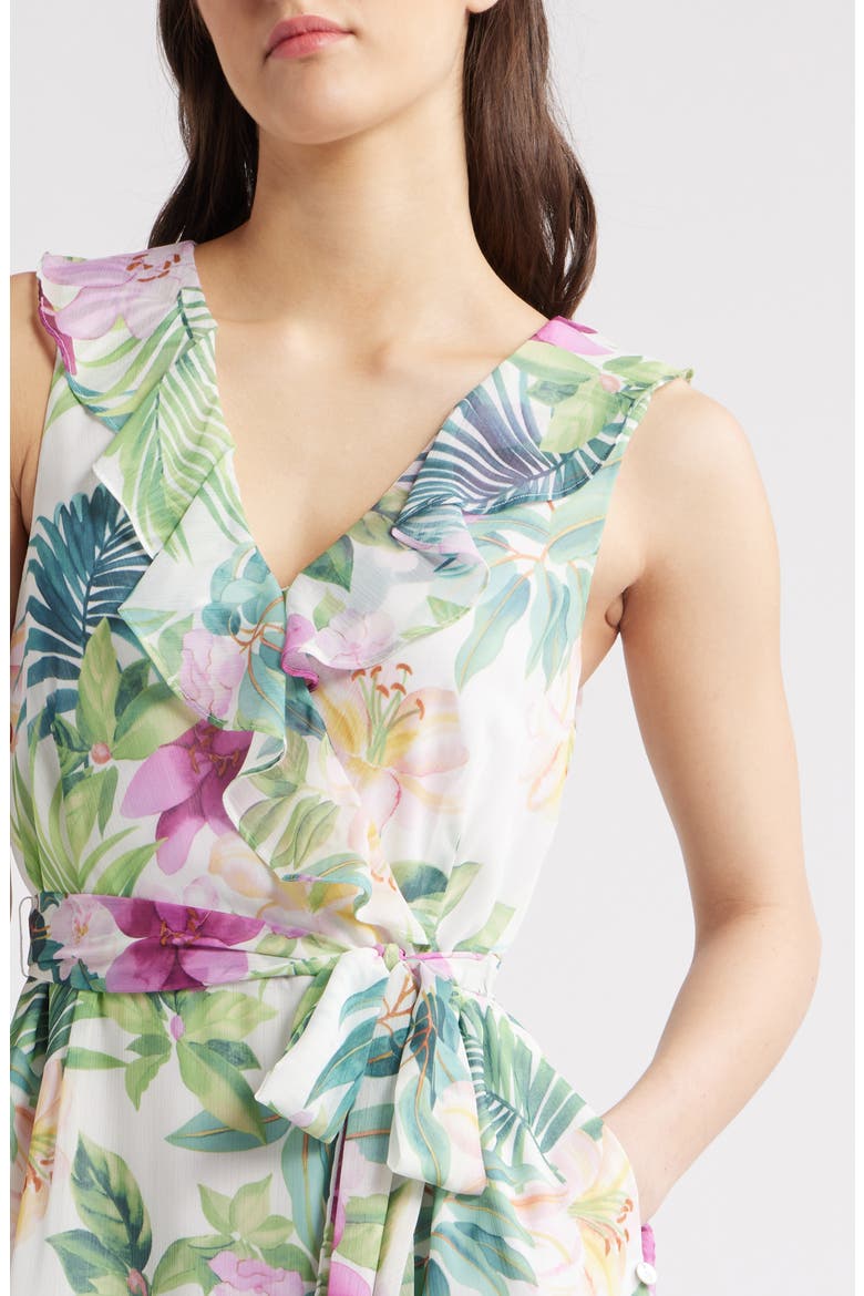 Tropical Bliss Tie Waist Faux Wrap Maxi Dress, Alternate, color, WHITE