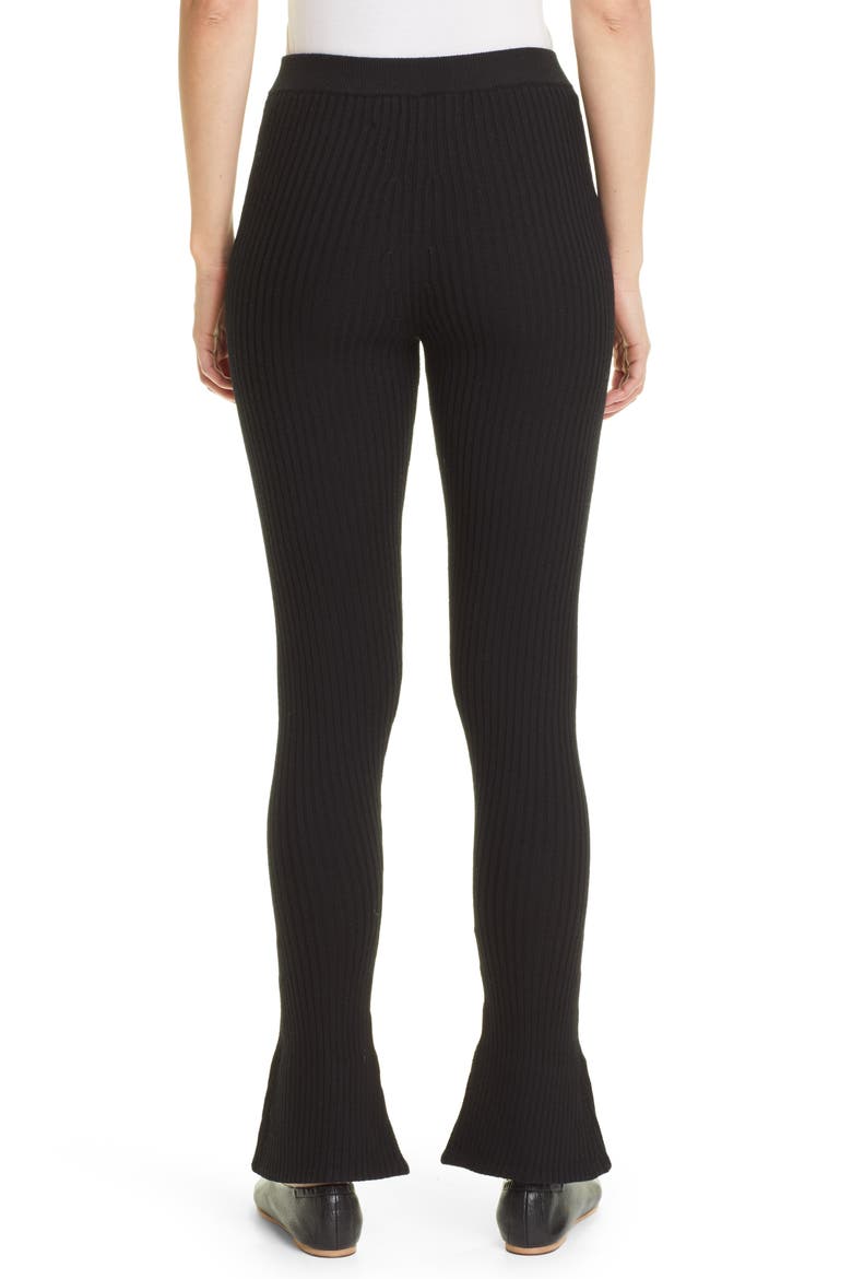 Alban Rib Stretch Merino Wool Flare Sweater Leggings, Alternate, color, BLACK