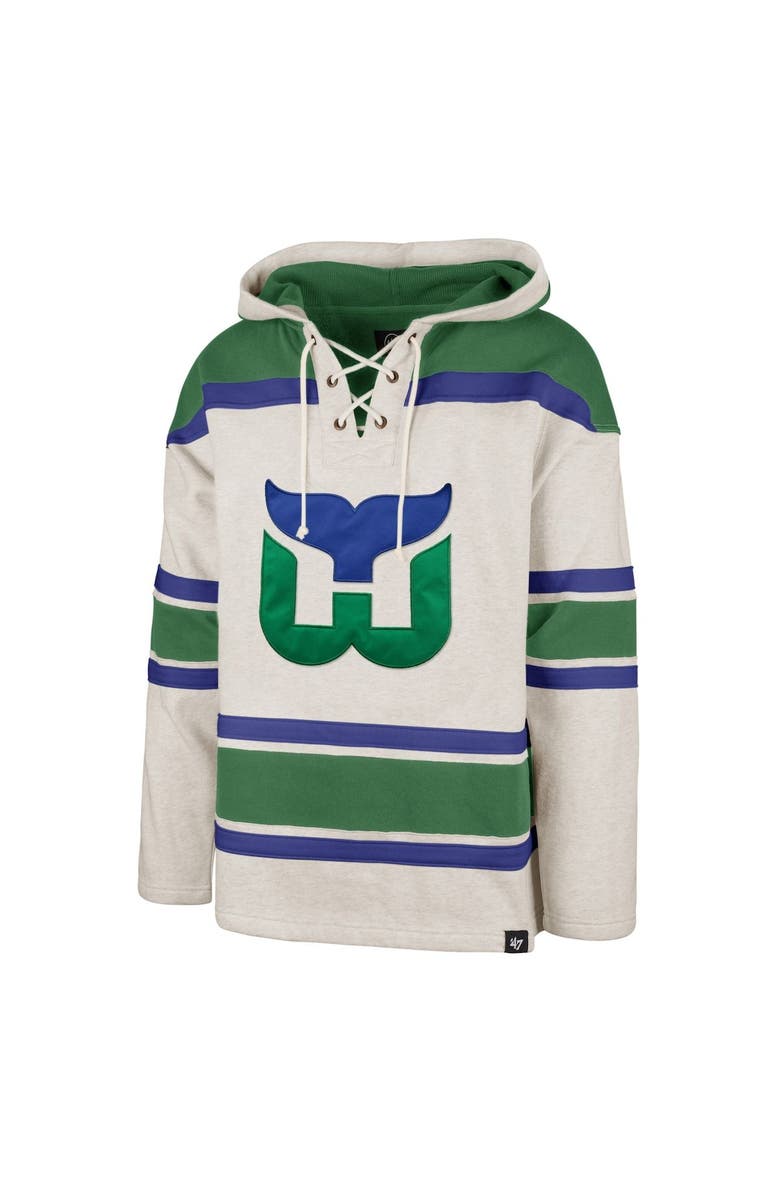'47 Men's '47 Oatmeal Hartford Whalers Heritage Rockaway Lace-Up Pullover Hoodie, Alternate, color, 
