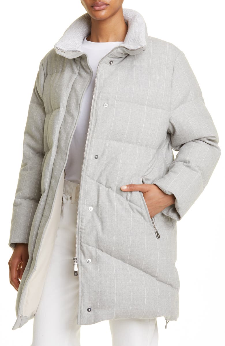 Eleventy Pinstripe Wool Stretch Flannel Puffer Coat, Alternate, color, 