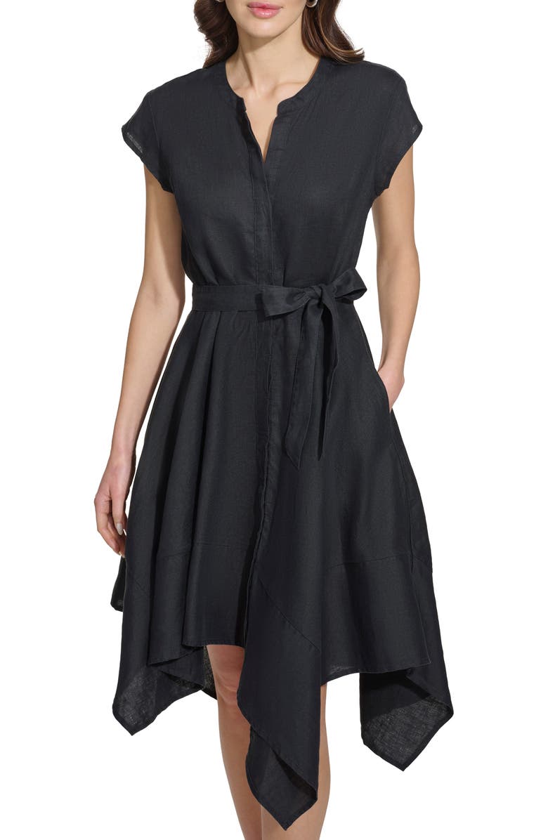 DKNY Handkerchief Hem Linen Shirtdress, Alternate, color,