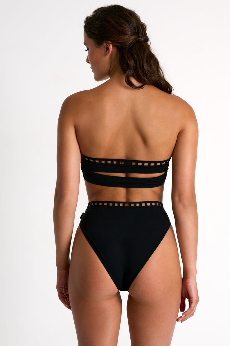 High-Waisted Bikini Bottom With Mosaic Cutouts, Alternate, color, Black