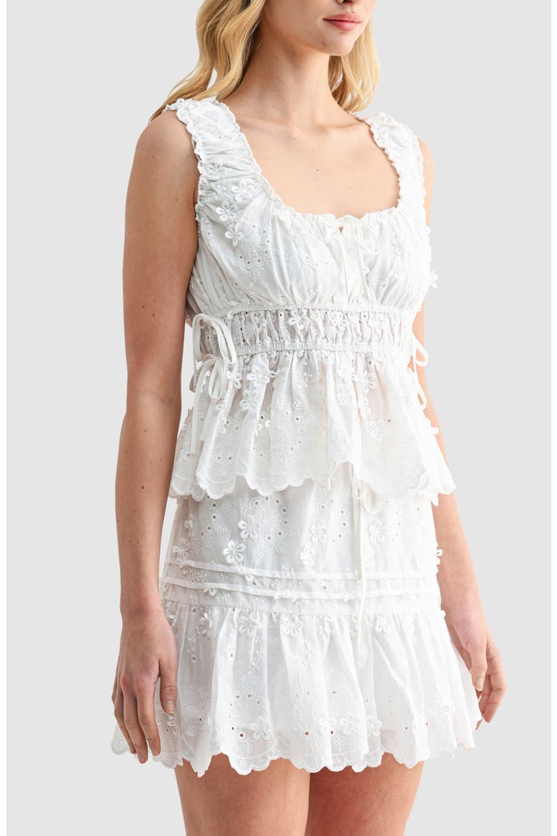 Side Tie Embroidered Cotton Eyelet Top, Alternate, color, IVORY