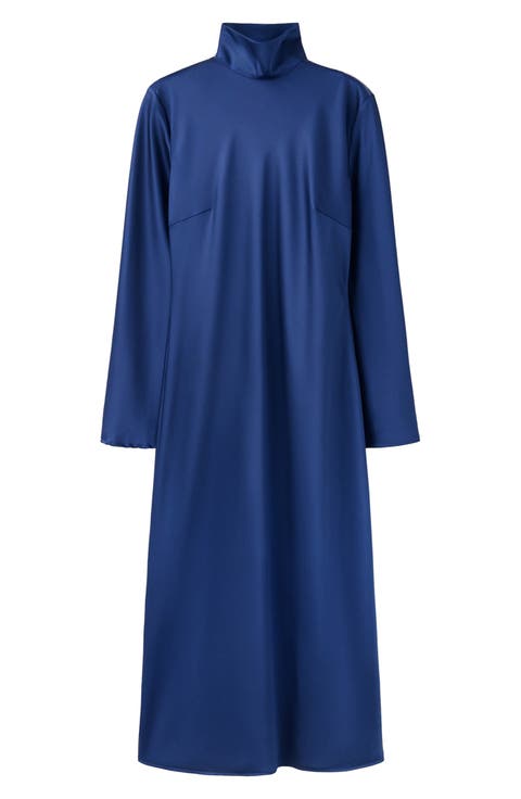 High Neck Satin Midi Dress