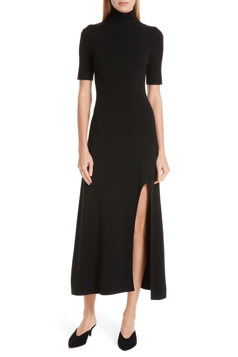 Caplan Slit Midi Dress, Main, color, BLACK