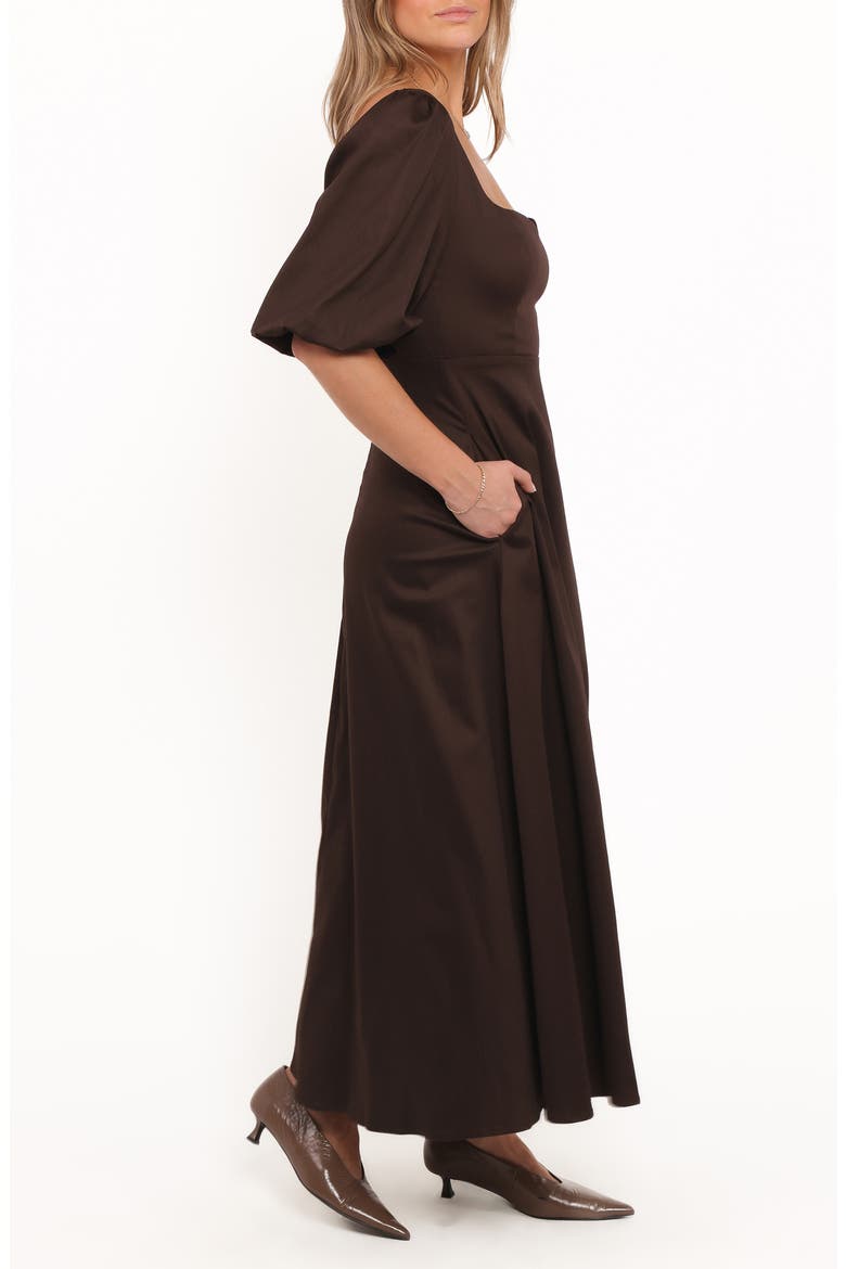Merlena Puff Sleeve Stretch Cotton Maxi Dress, Alternate, color, CHOCOLATE