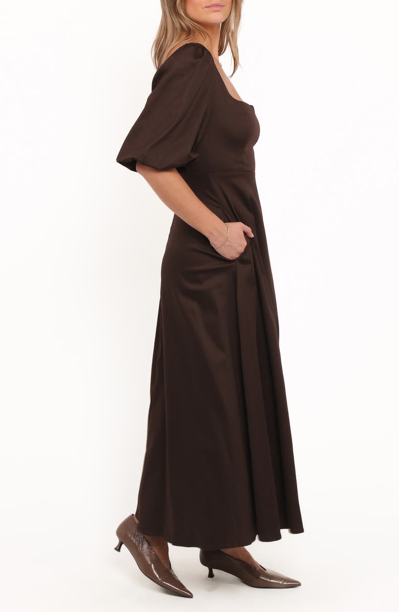 Petal & Pup Merlena Puff Sleeve Stretch Cotton Maxi Dress, Alternate, color, Chocolate
