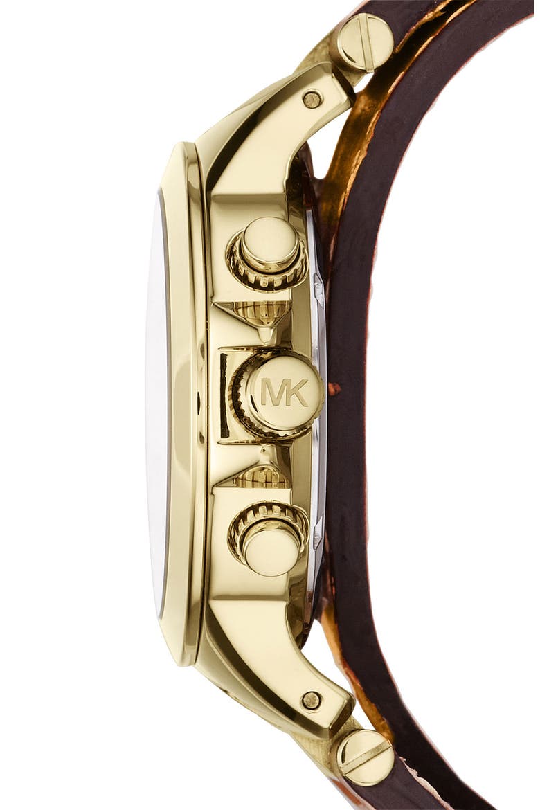 Michael Kors 'Peyton' Double Wrap Leather Strap Watch, Alternate, color, GOLD/ LUGGAGE