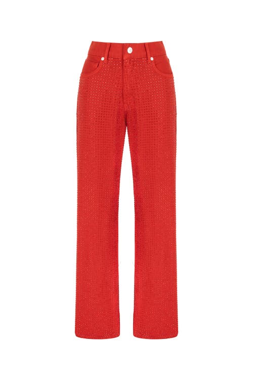 Shop Nocturne Stone Embroidered Jeans In Red