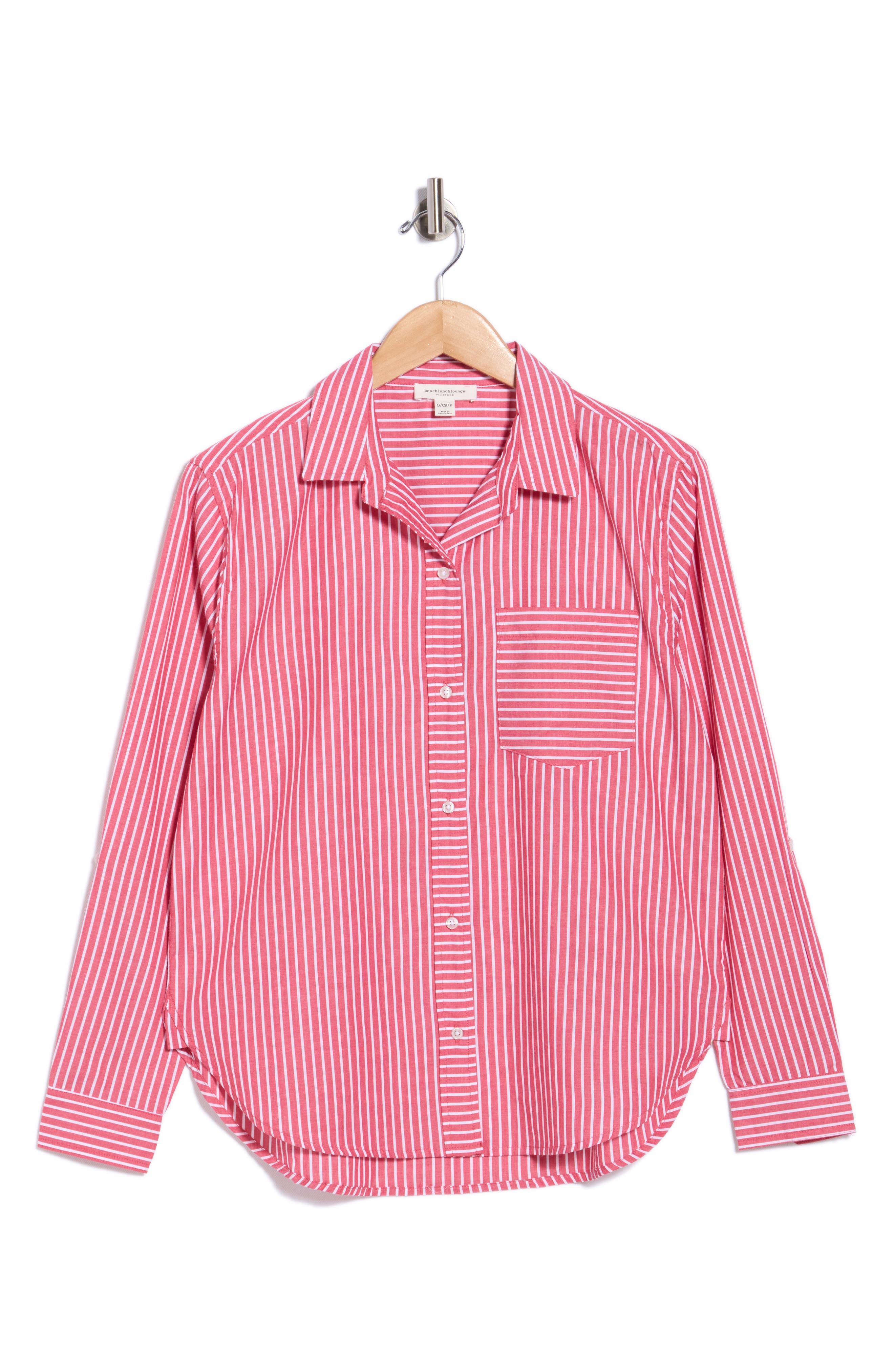 Beachlunchlounge Carson Stripe Button-up Shirt In Currant Red