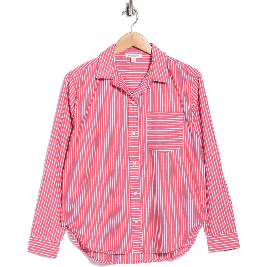 Beachlunchlounge Carson Stripe Button-up Shirt In Currant Red