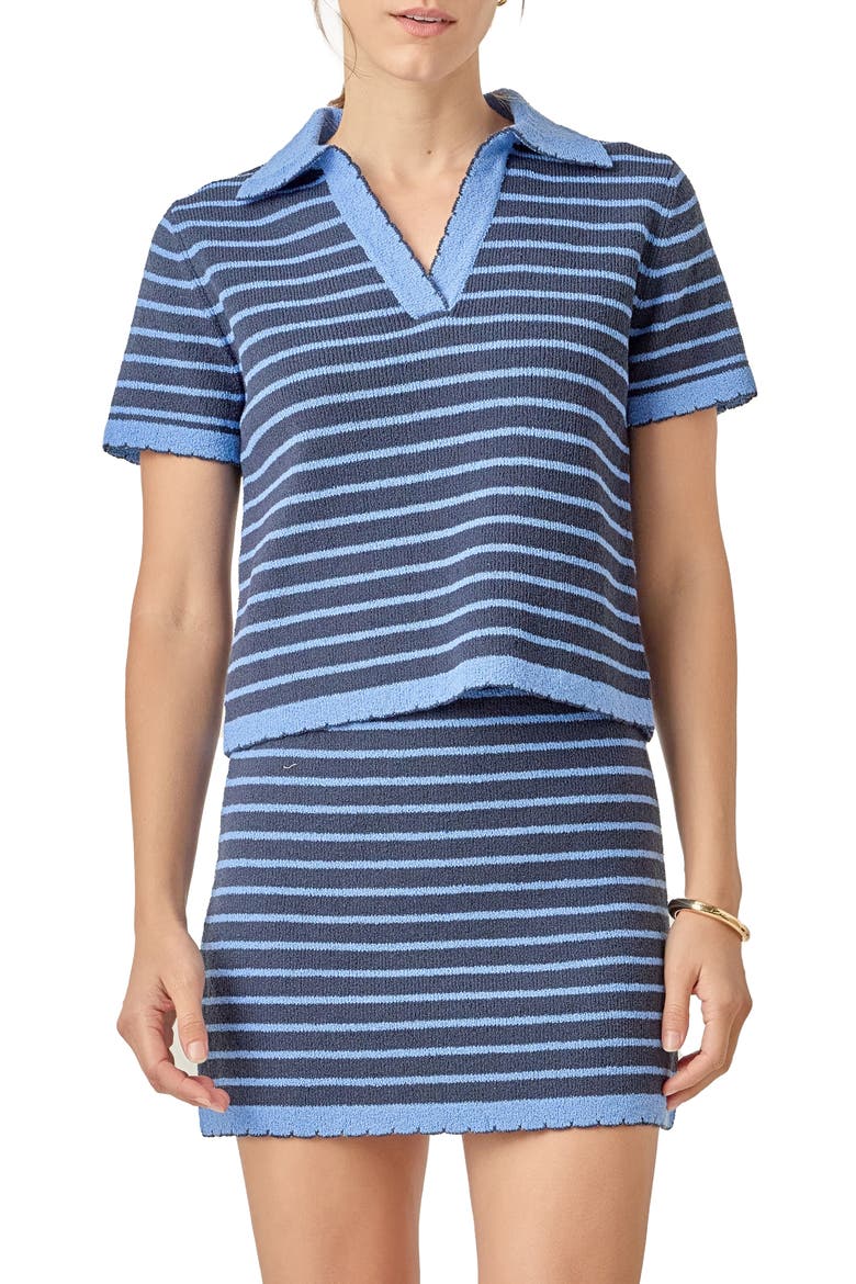 Stripe Polo Scallop Hem Sweater, Main, color, POWDER BLUE/ NAVY