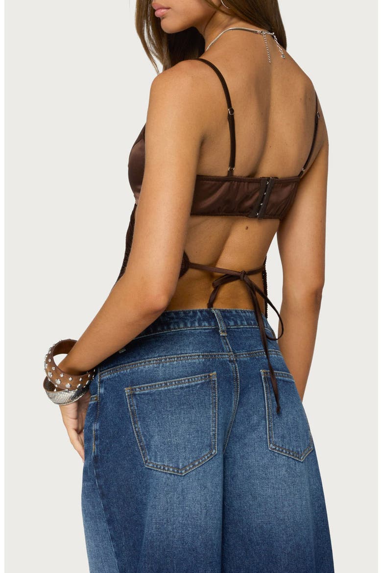Dulcy Cutout Fringed Satin Camisole, Alternate, color, BROWN
