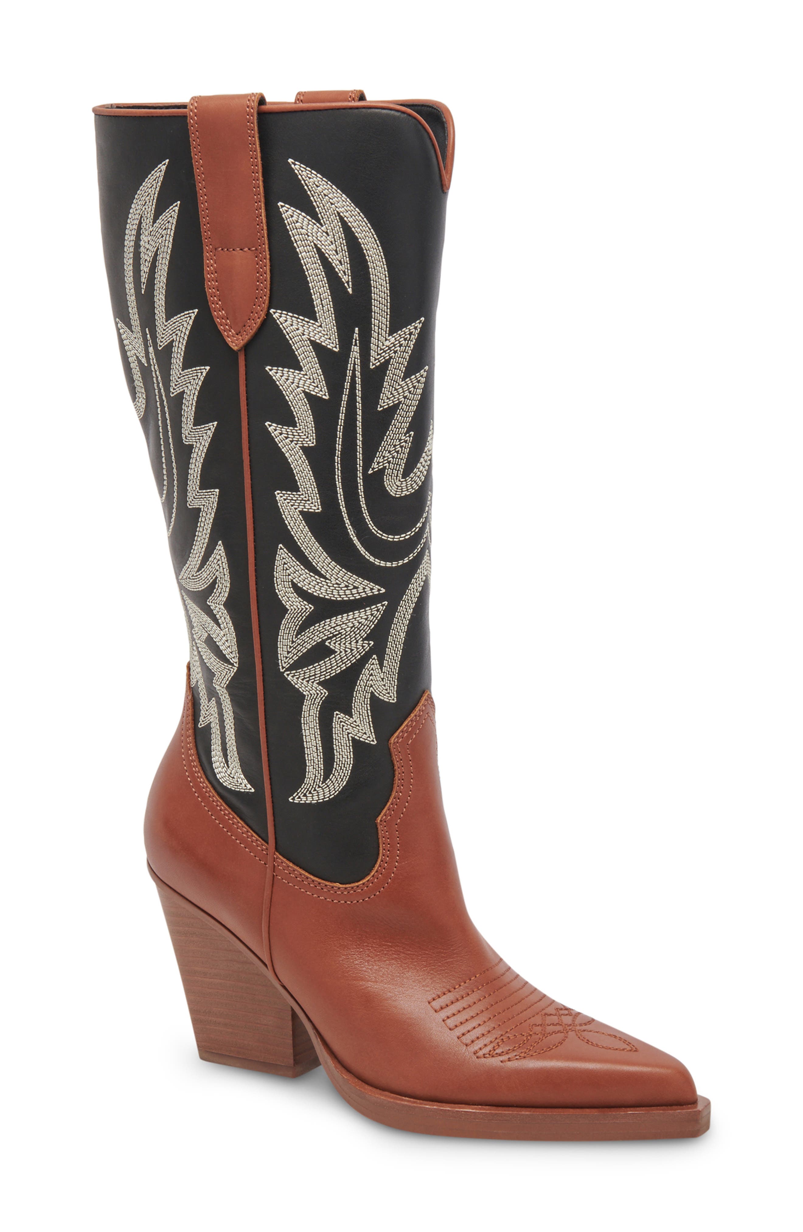 Blanch Knee High Western Boot, Main, color, BROWN/BLACK LEATHER