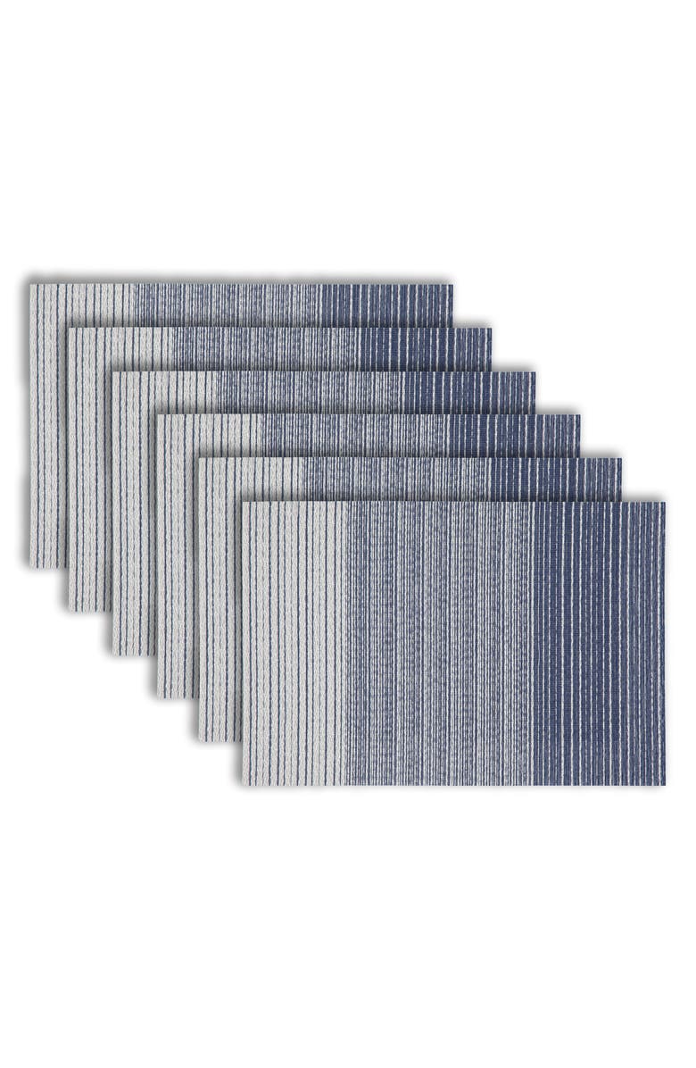 DAINTY HOME Set of 6 Vinyl Placemats, Alternate, color, Ombre Side Stripe Blue