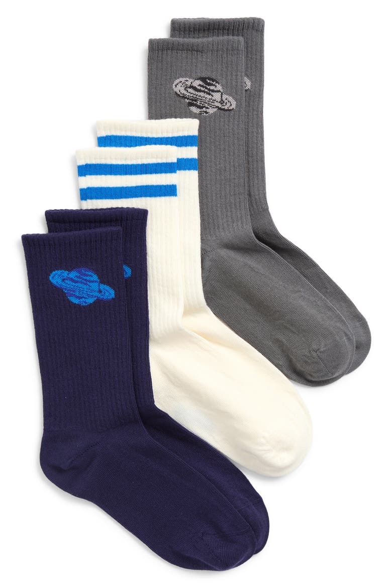 Kids' Assorted 3-Pack Planets Crew Socks, Main, color, BLUE MULTI