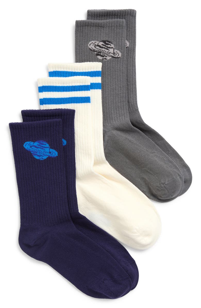Mini Rodini Kids' Assorted 3-Pack Planets Crew Socks, Main, color, Blue Multi