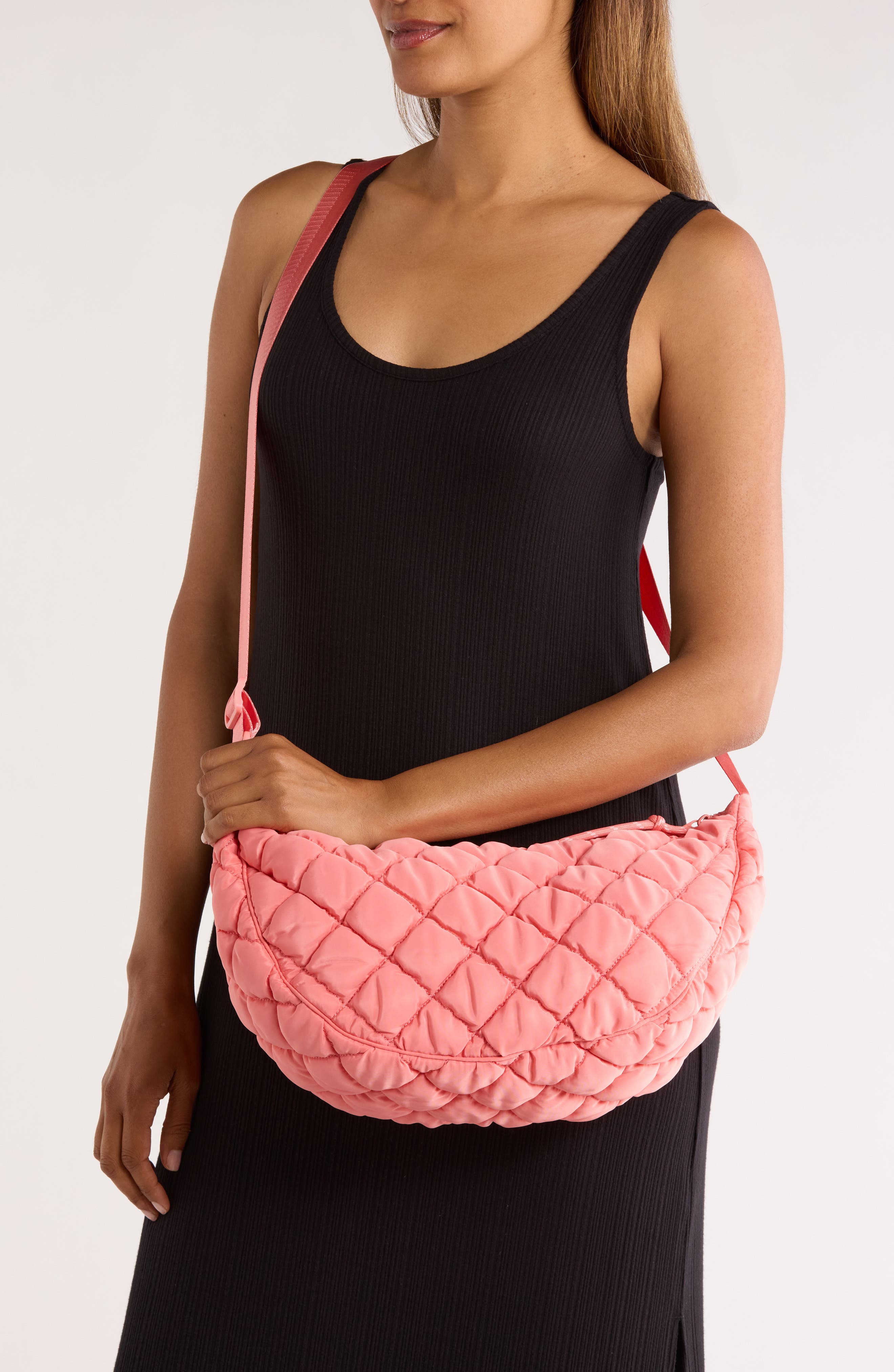 URBAN EXPRESSIONS HANDBAGS Half Moon Quilted Shoulder Bag, Alternate, color, Pink