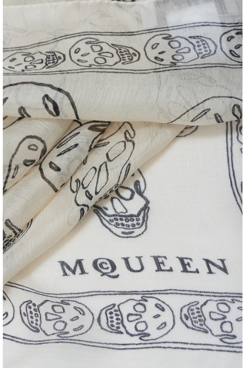 Hand Painted Skull Silk Chiffon Square Scarf, Alternate, color, IVORY/ BLACK