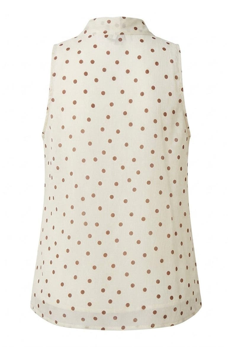 Sleeveless Tie Neck Polka Dot Blouse, Alternate, color, Beige