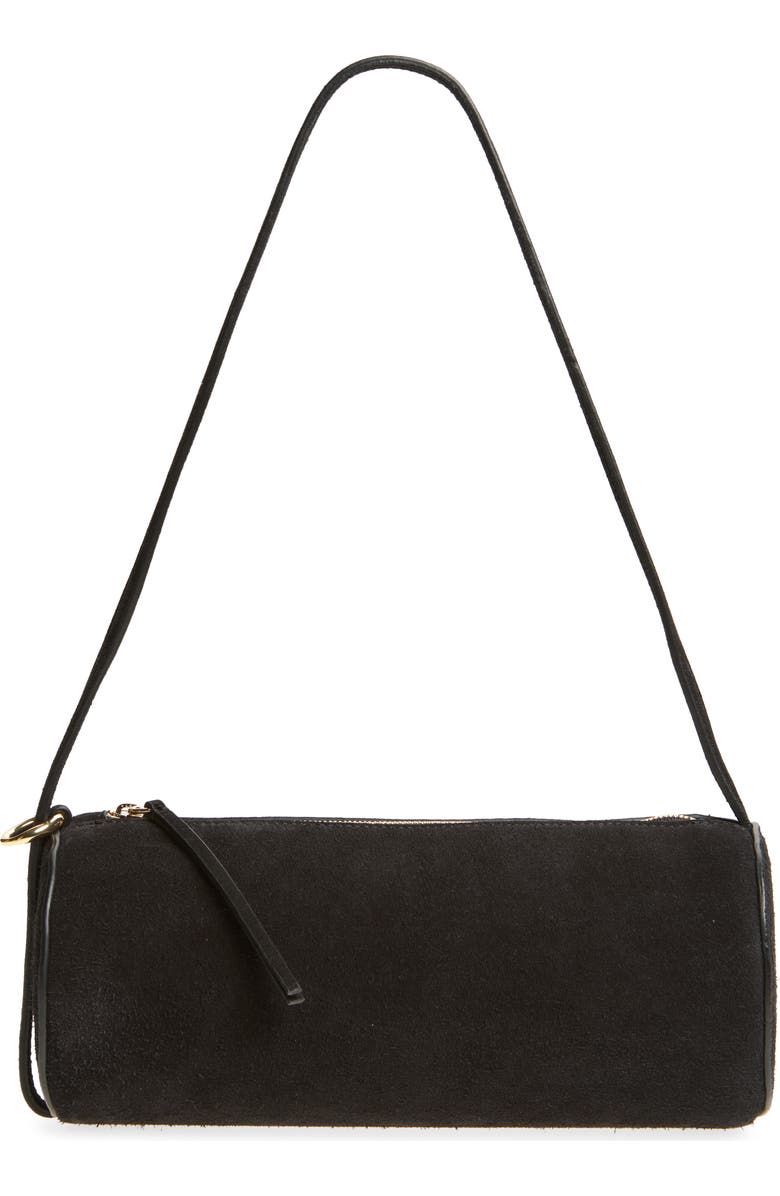 Reformation Simona Cylinder Shoulder Bag, Main, color, Black Suede