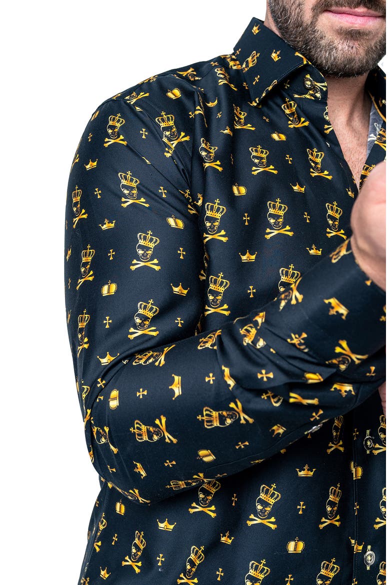 Fibonacci Regular Fit Kingskull Black Button-Up Shirt, Alternate, color, BLACK