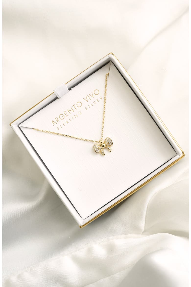 Pavé Bow Pendant Necklace, Alternate, color, GOLD