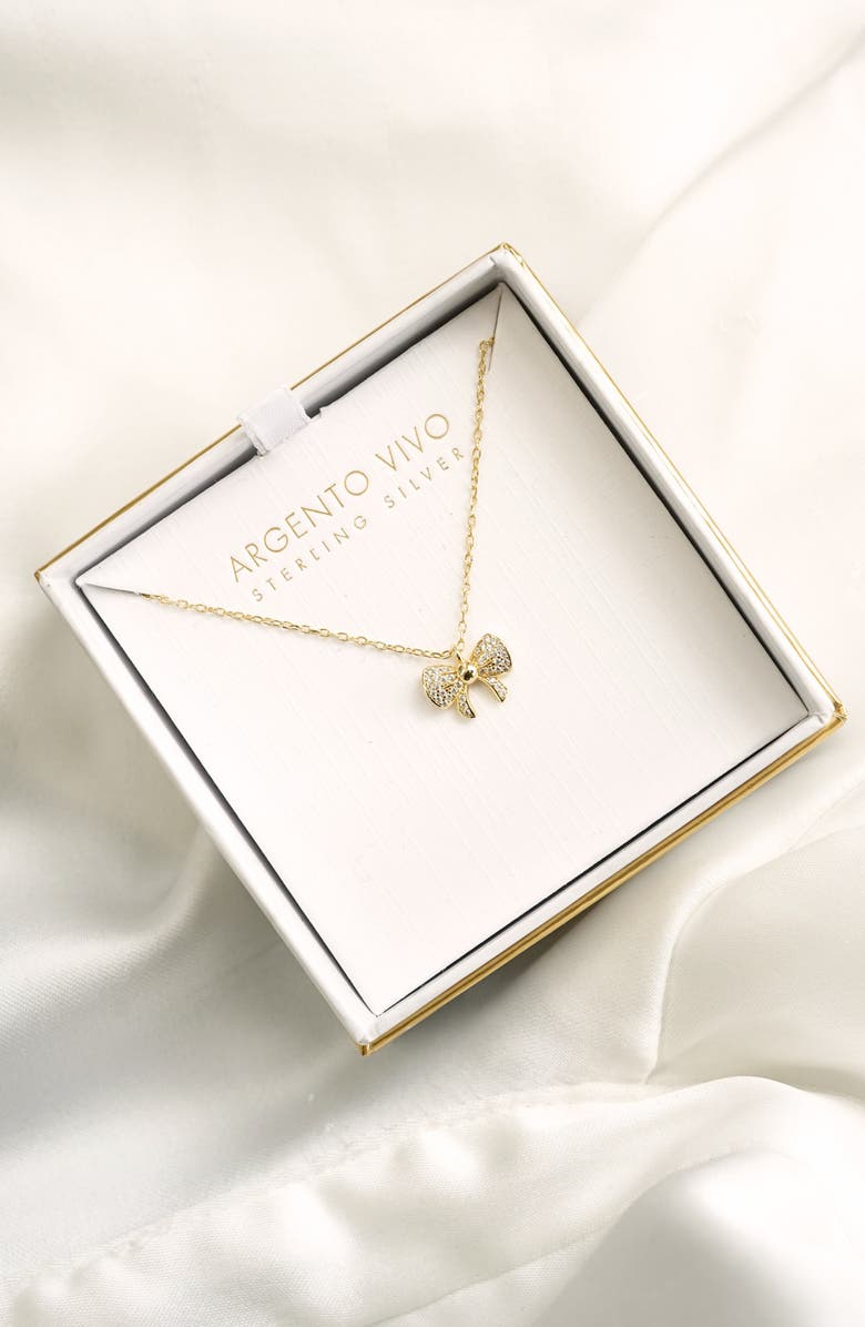 Argento Vivo Sterling Silver Pavé Bow Pendant Necklace, Alternate, color, Gold