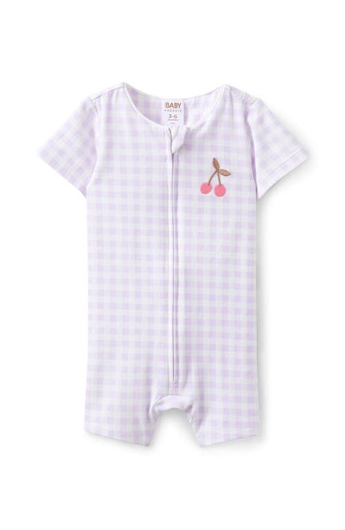 Cotton On Kids The Billie Short Sleeve Zip Romper In Vintage Lilac Gingham Cherry