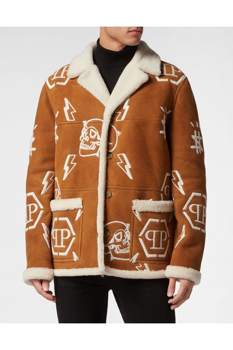 Shearling Long Coat Monogram Men, Main, color, beige