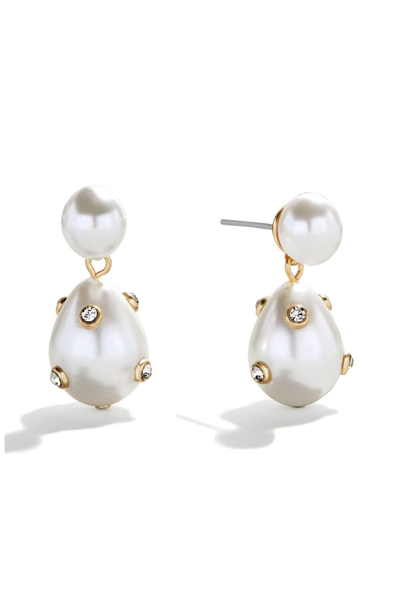 Inessa Crystal & Faux Pearl Drop Earrings, Main, color, WHITE
