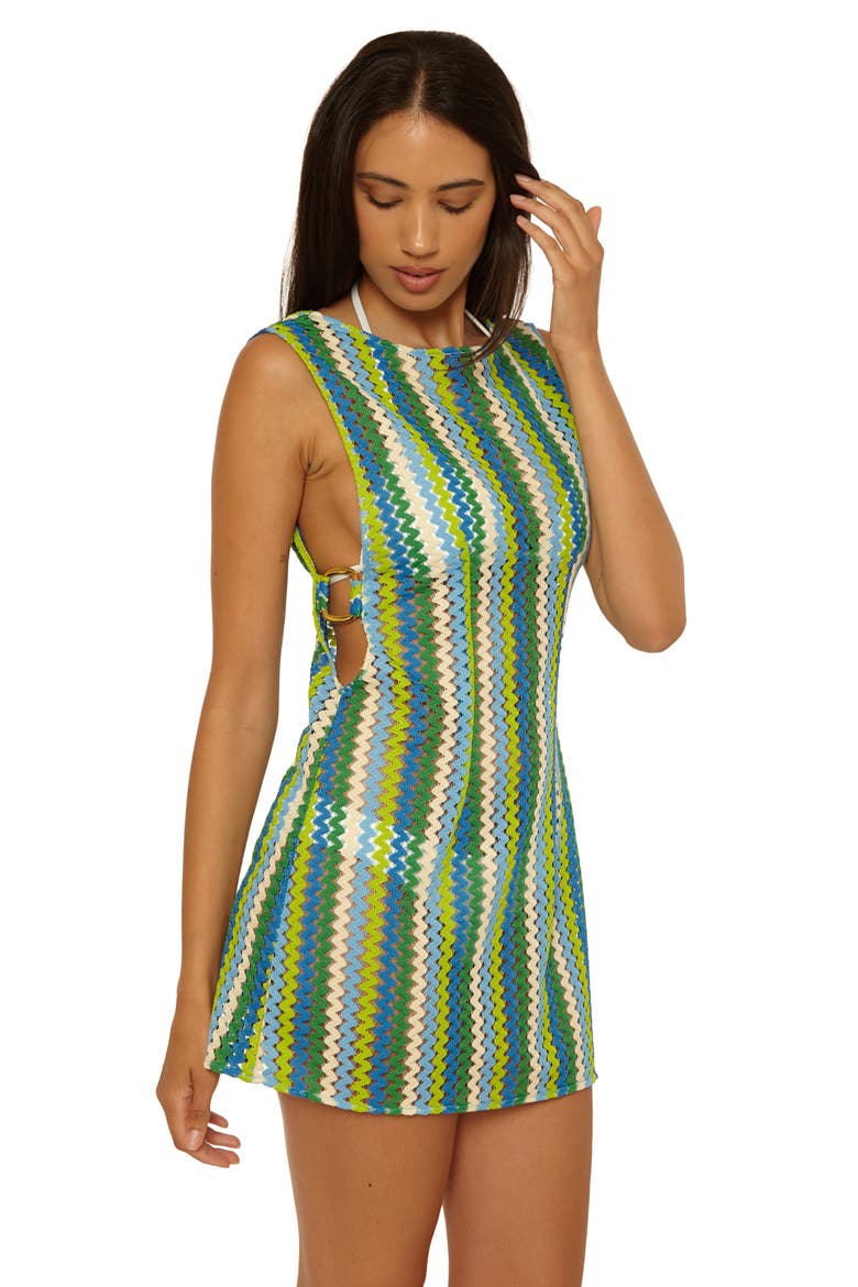 Island Waves Sheer Cover-Up Mini Sundress, Alternate, color, GREEN APPLE