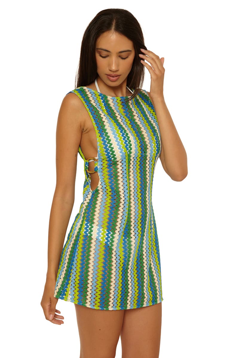 Becca Island Waves Sheer Cover-Up Mini Sundress, Alternate, color, Green Apple