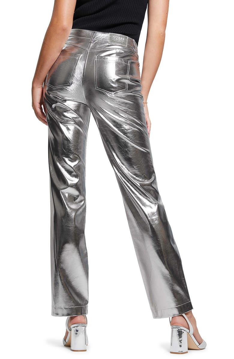 GUESS Ambra Metallic Faux Leather Straight Leg Pants, Alternate, color, 