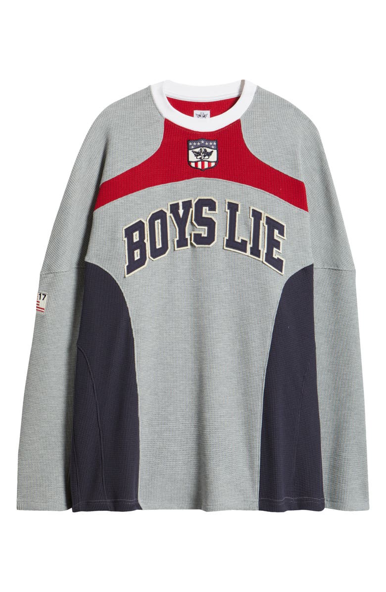 BOYS LIE Goal Digger Long Sleeve Waffle Knit Top, Main, color, Heather Grey