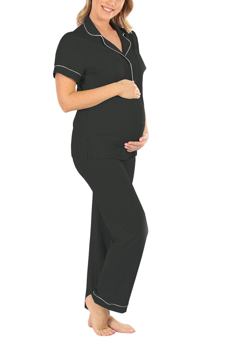 Short Sleeve Maternity Pajamas, Alternate, color, BLACK