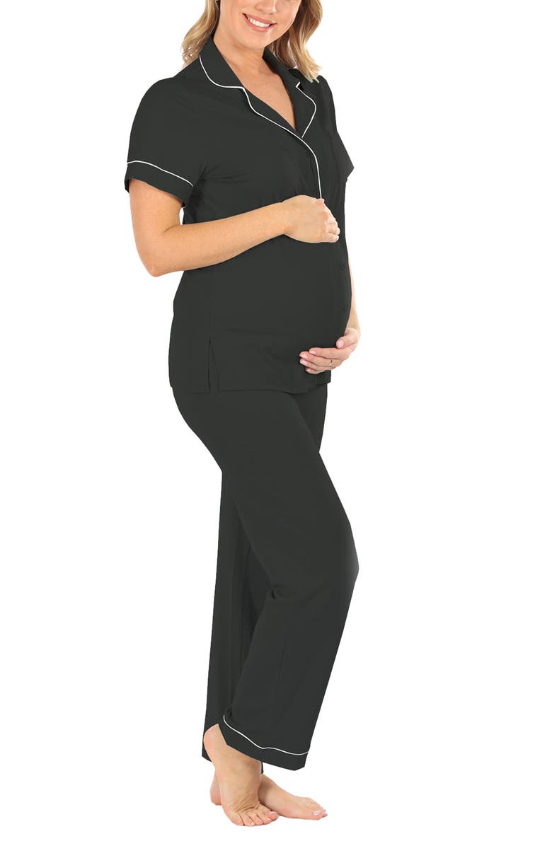 Angel Maternity Short Sleeve Maternity Pajamas, Alternate, color, Black