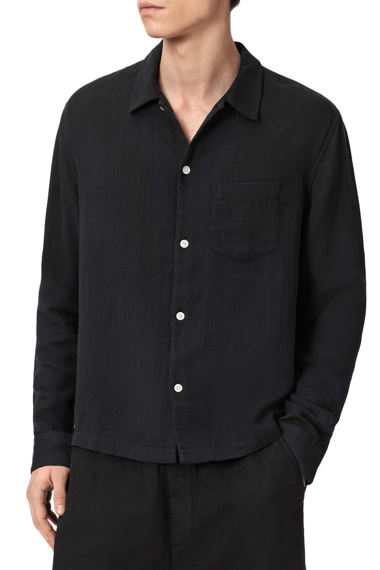 Bale Cotton & Lyocell Button-Up Shirt, Main, color, TAP SHOE BLACK