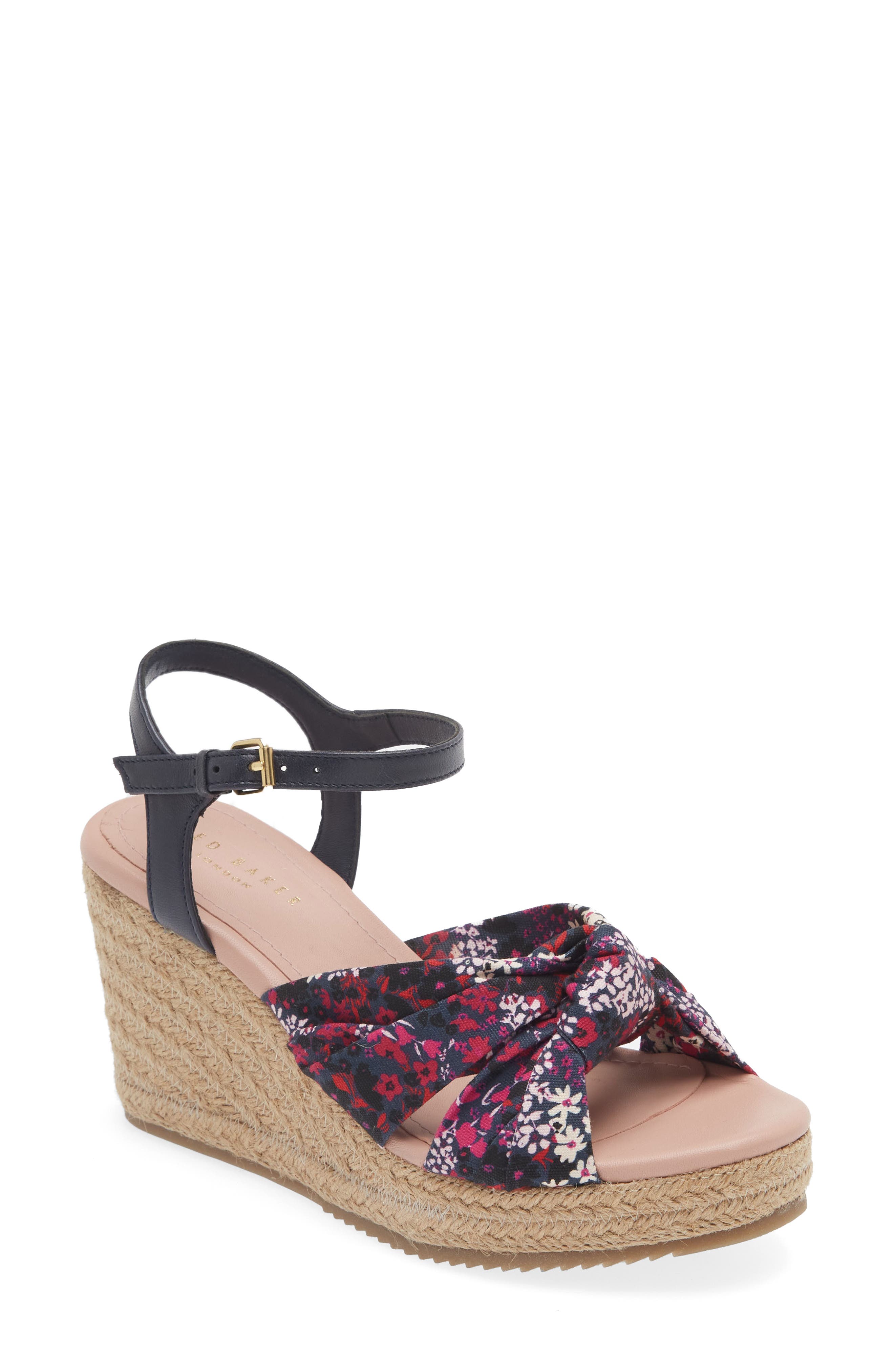 Ted Baker London Taylina Floral Espadrille Wedge Sandal, Main, color, Navy
