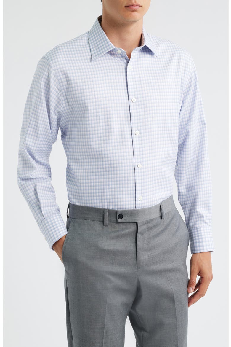 Traditional Fit Check Premium Non-Iron Cotton Dress Shirt, Main, color, BLUE- WHITE CHECK