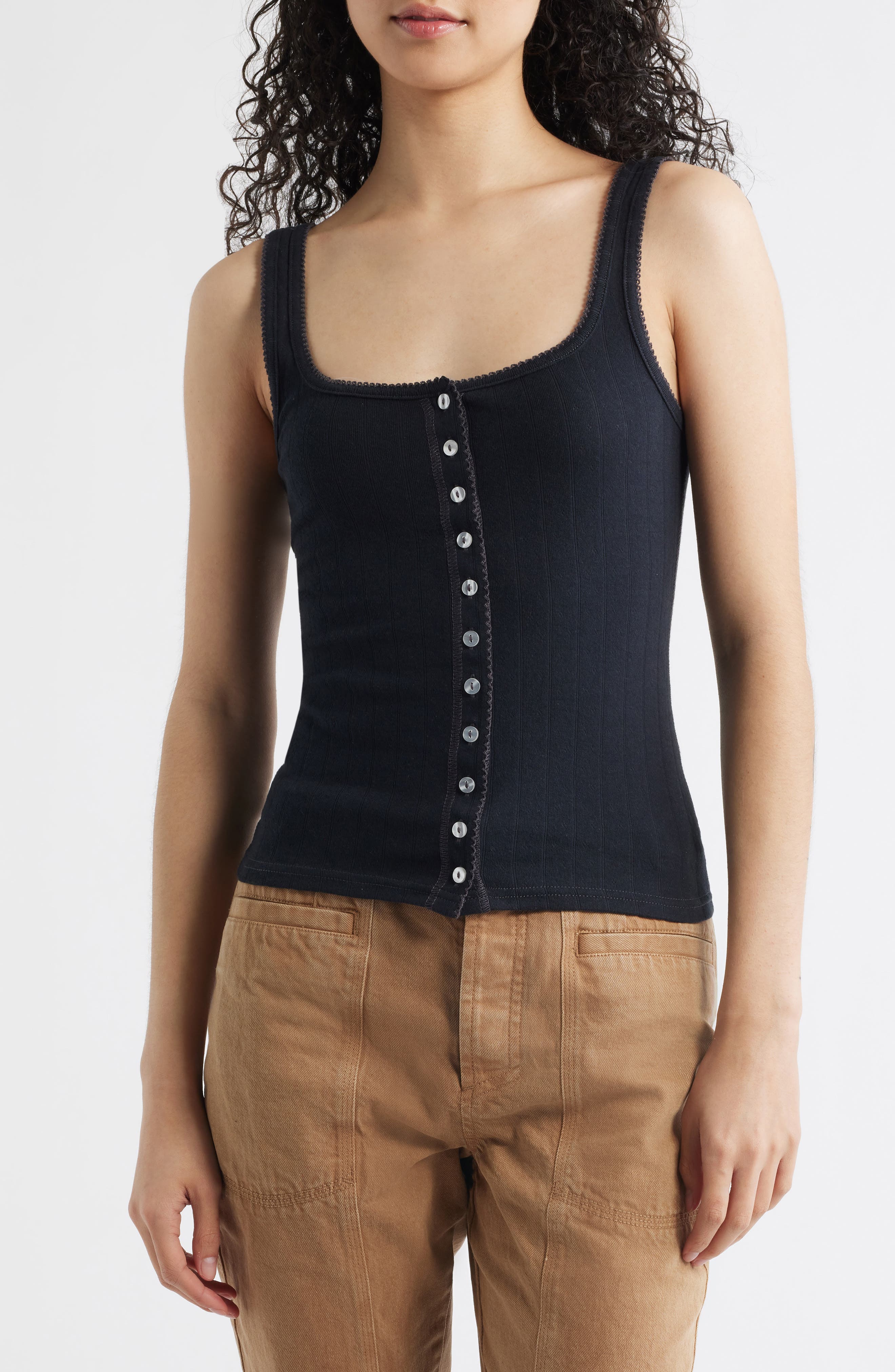 Free People End Game Pointelle Button-Up Tank