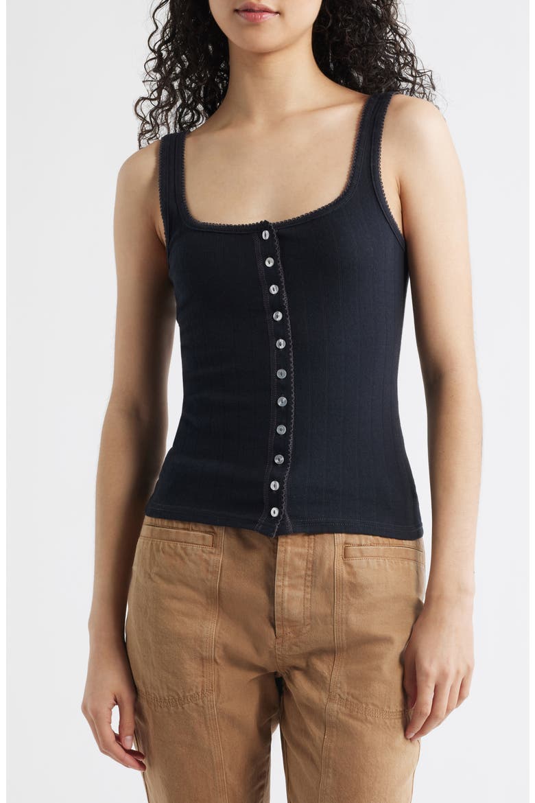 End Game Pointelle Button-Up Tank, Main, color, BLACK