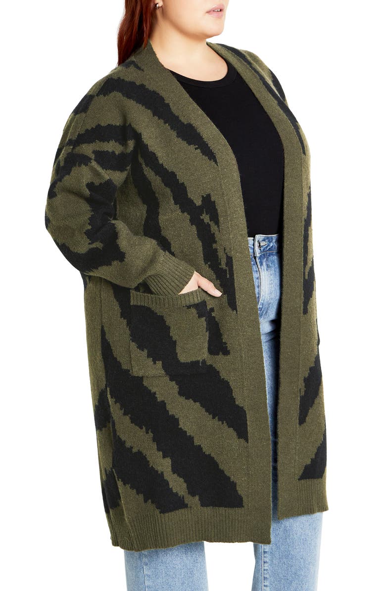 City Chic Earn Your Stripes Cardigan, Alternate, color, Green Stripe