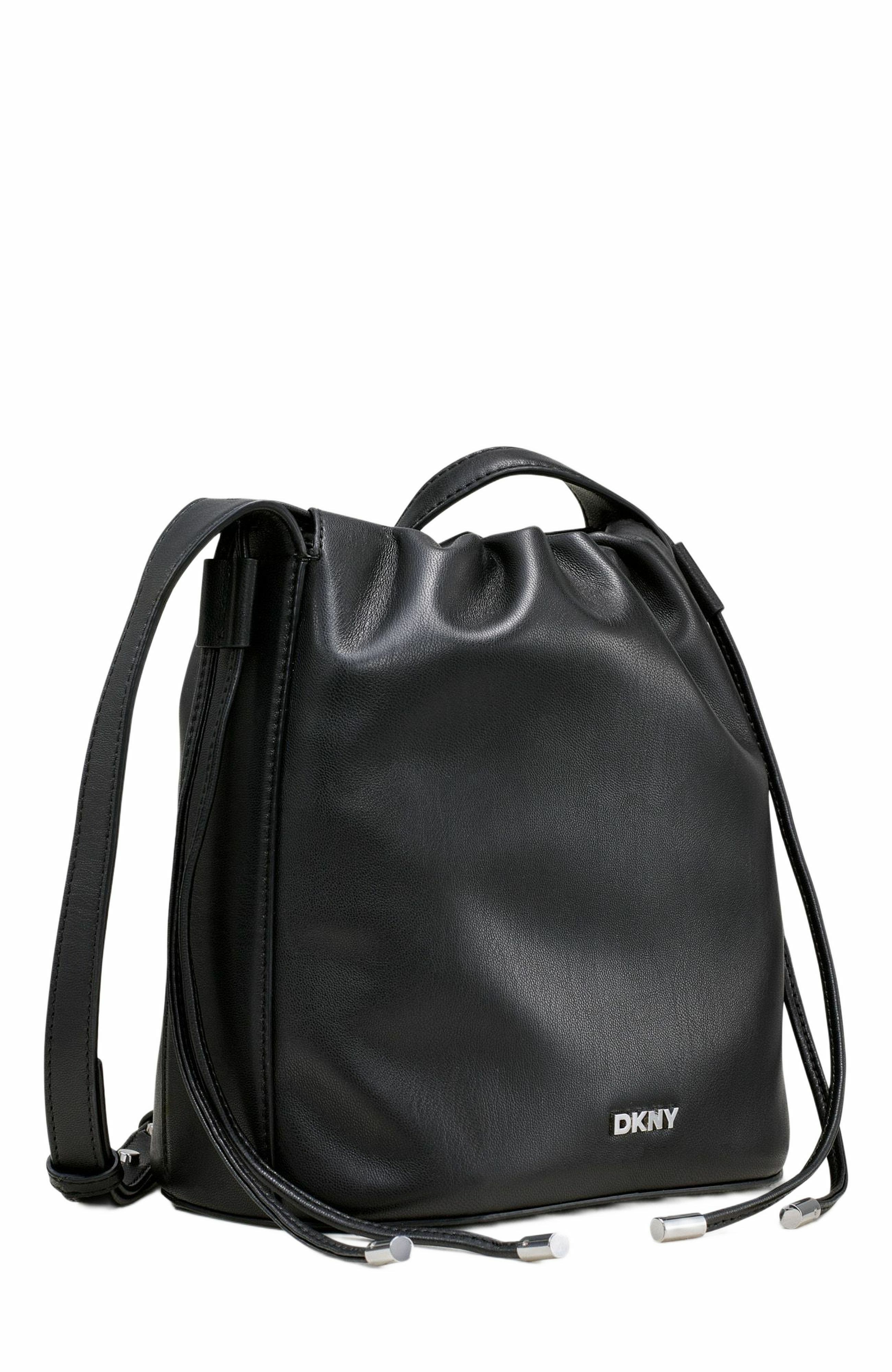 DKNY Channing Small Drawstring Bag, Alternate, color, Black/Silver