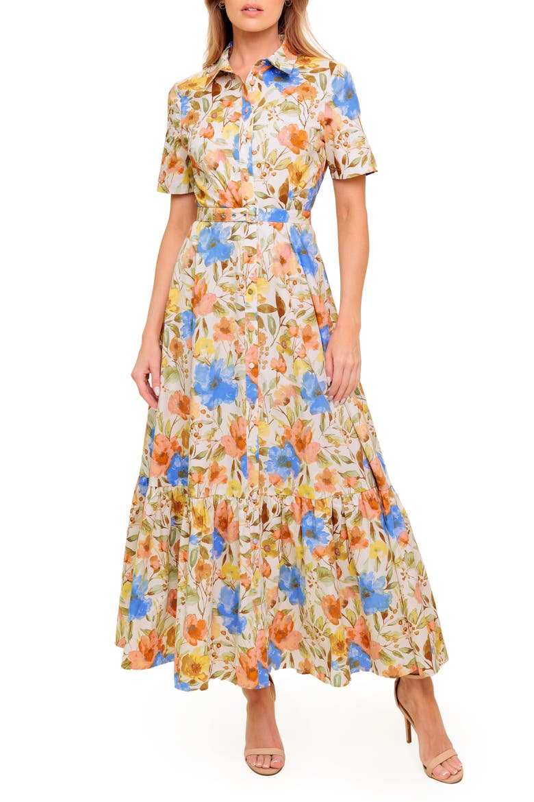 Belted Cotton Maxi Shirtdress, Main, color, IVORY
