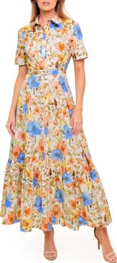 FLYING TOMATO Belted Cotton Maxi Shirtdress