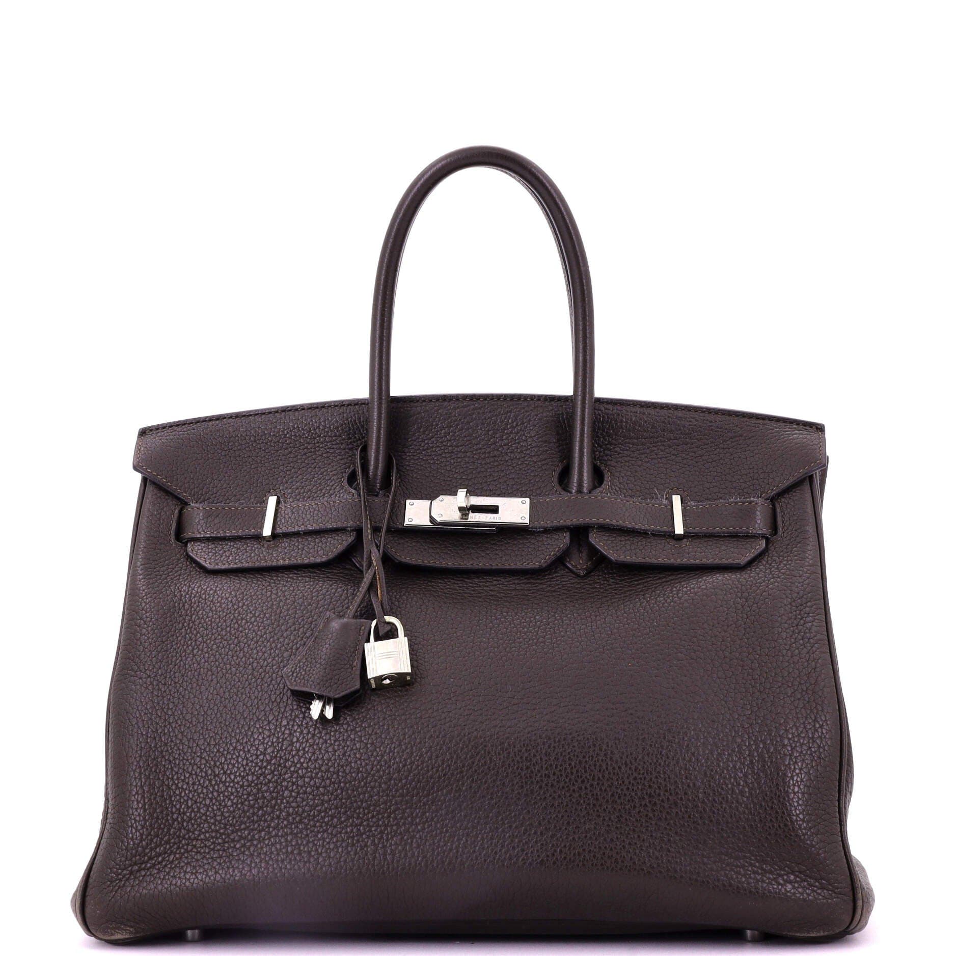 Pre-Owned Hermes Birkin Handbag Brown Clemence with Palladium Hardware 35, Main, color, 